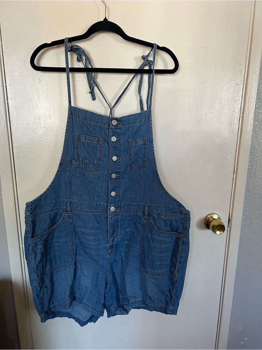torrid Blue Denim Button-Front Short Overalls